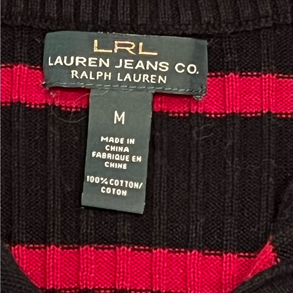 LRL LAUREN JEANS CO. RALPH LAUREN M striped rib knit sweater black red